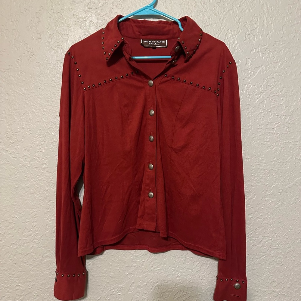 Double D Ranch Red Long Sleeve Button Down Shirt